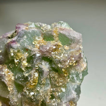 Load image into Gallery viewer, Golden Barite on green & purple fluorite | Jiangxi Province, China