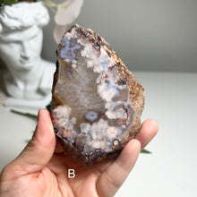 Load image into Gallery viewer, Blue & Pink Flower Agate Slice from Madagascar — Natural Crystal Slab with Unique Floral Patterns