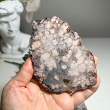 Load image into Gallery viewer, Blue & Pink Flower Agate Slice from Madagascar — Natural Crystal Slab with Unique Floral Patterns