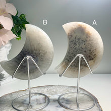 Load image into Gallery viewer, High quality - medium size druzy agate moon with nice banding from Brazil ( free stand)