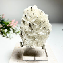 Load image into Gallery viewer, White Calcite Cluster with Pyrite Inclusions — Natural Crystal Plate for Home Decor & Healing Energy
