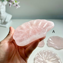 Load image into Gallery viewer, Rose Quartz Shell Dish, Natural Crystal Trinket Tray, Pink Crystal Jewelry Dish, Hand Carved Gemstone Bowl, Gift for Her birthday