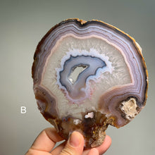 Load image into Gallery viewer, Rare - Hand pick Brazil agate slice with druzy and pink banding / agate slab with druzy