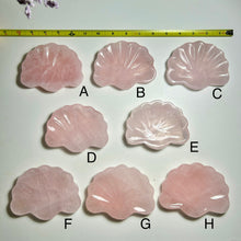Load image into Gallery viewer, Rose Quartz Shell Dish, Natural Crystal Trinket Tray, Pink Crystal Jewelry Dish, Hand Carved Gemstone Bowl, Gift for Her birthday