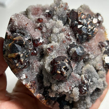 Load image into Gallery viewer, Rare - heart shape Red Garnet on Pink Dolomite Crystal Cluster — Sparkling Natural Mineral Specimen for Home Decor and Collection