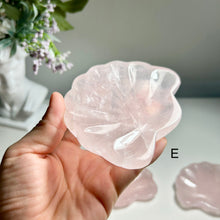 Load image into Gallery viewer, Rose Quartz Shell Dish, Natural Crystal Trinket Tray, Pink Crystal Jewelry Dish, Hand Carved Gemstone Bowl, Gift for Her birthday