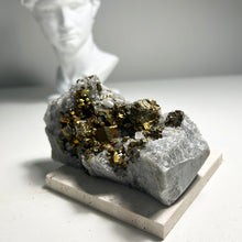 Load image into Gallery viewer, Golden Pyrite on Quartz Matrix — Natural Crystal Cluster for Home Decor and Mineral Collection