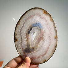 Load image into Gallery viewer, Rare - Hand pick Brazil agate slice with druzy and pink banding / agate slab with druzy