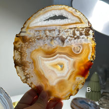 Load image into Gallery viewer, Top Quality Brazilian Agate Slice – Natural Banding, Druzy Texture & Warm Earth Tones