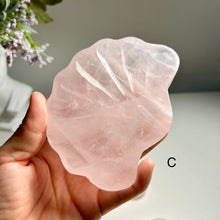 Load image into Gallery viewer, Rose Quartz Shell Dish, Natural Crystal Trinket Tray, Pink Crystal Jewelry Dish, Hand Carved Gemstone Bowl, Gift for Her birthday