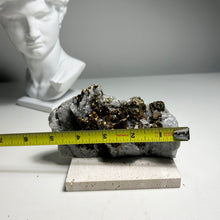 Load image into Gallery viewer, Golden Pyrite on Quartz Matrix — Natural Crystal Cluster for Home Decor and Mineral Collection