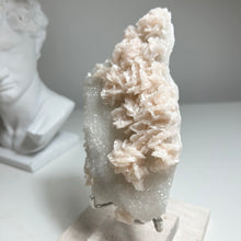 Load image into Gallery viewer, Pearl Pink Dolomite on Sparkling Quartz – Natural Crystal Sculpture | Rosette Dolomite Cluster | Soft Pink Mineral Display | Home Décor Crystal