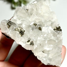 Load image into Gallery viewer, White Calcite Plate with Pyrite — Natural Calcite Crystal Cluster for Home Décor & Healing Energy