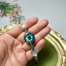 Load image into Gallery viewer, Blue Flower Lampwork Bracelet | Czech Glass & Pearl Bracelet | Artisan Handmade Jewelry
