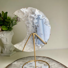 Load image into Gallery viewer, Rare - large size druzy agate moon from Brazil ( free stand)