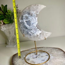 Load image into Gallery viewer, Rare - large size druzy agate moon from Brazil ( free stand)