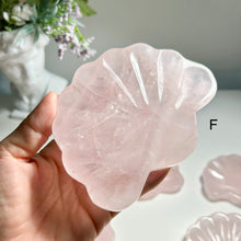 Load image into Gallery viewer, Rose Quartz Shell Dish, Natural Crystal Trinket Tray, Pink Crystal Jewelry Dish, Hand Carved Gemstone Bowl, Gift for Her birthday