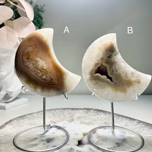 Load image into Gallery viewer, High quality - druzy agate moon with nice banding from Brazil ( free stand)