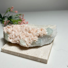 Load image into Gallery viewer, Pearl Pink Dolomite with Green Fluorite | Pastel Crystal Cluster on Matrix | Natural Mineral Home Décor