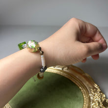 Load image into Gallery viewer, Emerald Echo Bracelet | Handmade Lampwork Glass Bracelet | Mother of Pearl & Czech Glass Jewelry | Artisan Beaded Bracelet | Nature Inspired Gift