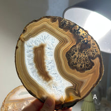 Load image into Gallery viewer, Top Quality Brazilian Agate Slice – Natural Banding, Druzy Texture & Warm Earth Tones