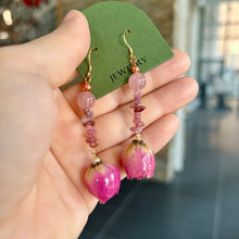 Load image into Gallery viewer, Real Rose, Rose Quartz & Tourmaline Sterling Silver Earrings