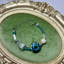 Load image into Gallery viewer, Blue Flower Lampwork Bracelet | Czech Glass & Pearl Bracelet | Artisan Handmade Jewelry