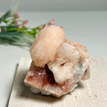 Load image into Gallery viewer, Pink Mangano Calcite with Red-Banded Calcite — Rare Bladed Calcite Cluster from Hunan, China