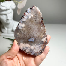 Load image into Gallery viewer, Blue & Pink Flower Agate Slice from Madagascar — Natural Crystal Slab with Unique Floral Patterns