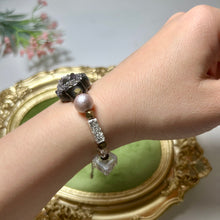 Load image into Gallery viewer, Midnight Relic Bracelet | Handmade Lampwork Glass, Shell Pearls & Lava Stone Bracelet