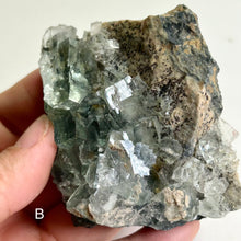 Load image into Gallery viewer, Self stand Glass Fluorite Crystal Cluster – Green Cubic Fluorite on Matrix (Piece A or B)