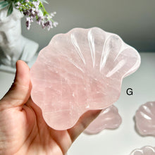 Load image into Gallery viewer, Rose Quartz Shell Dish, Natural Crystal Trinket Tray, Pink Crystal Jewelry Dish, Hand Carved Gemstone Bowl, Gift for Her birthday