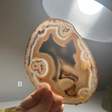 Load image into Gallery viewer, Top Quality Brazilian Agate Slice – Natural Banding, Soft Lavender Tones & Artistic Patterns