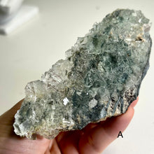Load image into Gallery viewer, Self stand Glass Fluorite Crystal Cluster – Green Cubic Fluorite on Matrix (Piece A or B)