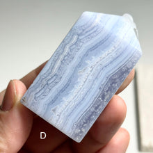 Load image into Gallery viewer, Blue Lace Agate Polished Slab Tower – Natural Banded Chalcedony for Calm, Peace & Throat Chakra Healing