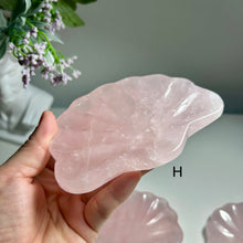 Load image into Gallery viewer, Rose Quartz Shell Dish, Natural Crystal Trinket Tray, Pink Crystal Jewelry Dish, Hand Carved Gemstone Bowl, Gift for Her birthday