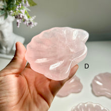 Load image into Gallery viewer, Rose Quartz Shell Dish, Natural Crystal Trinket Tray, Pink Crystal Jewelry Dish, Hand Carved Gemstone Bowl, Gift for Her birthday