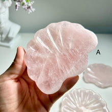 Load image into Gallery viewer, Rose Quartz Shell Dish, Natural Crystal Trinket Tray, Pink Crystal Jewelry Dish, Hand Carved Gemstone Bowl, Gift for Her birthday