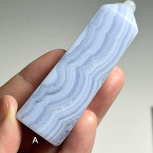 Load image into Gallery viewer, Blue Lace Agate Polished Slab Tower – Natural Banded Chalcedony for Calm, Peace & Throat Chakra Healing