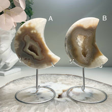 Load image into Gallery viewer, Druzy agate moon with nice banding (free stand)