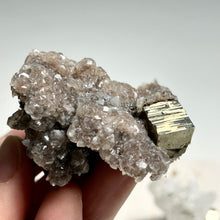 Load image into Gallery viewer, Clear Quartz Cluster with Pyrite Inclusions/Brown Calcite Cluster with Pyrite