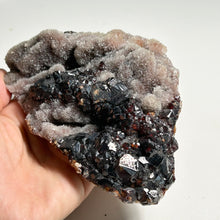 Load image into Gallery viewer, Large Garnet on Pink Quartz Druzy Cluster – Deep Red Natural Crystal Specimen for Home Decor and Mineral Collection