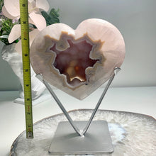 Load image into Gallery viewer, Top quality - rare pink druzy agate heart from Brazil ( free stand)