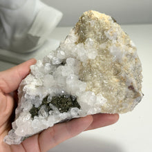 Load image into Gallery viewer, Apophyllite on Calcite with Pyrite | Secondary Growth Apophyllite Crystals | Natural Mineral Specimen | Collector Display Piece