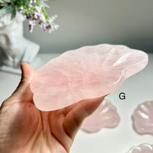 Load image into Gallery viewer, Rose Quartz Shell Dish, Natural Crystal Trinket Tray, Pink Crystal Jewelry Dish, Hand Carved Gemstone Bowl, Gift for Her birthday