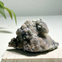 Load image into Gallery viewer, Purple Fluorite on Druzy Quartz Cluster — Sparkly Fluorite Cubes on Natural Quartz Base