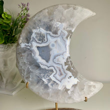 Load image into Gallery viewer, Rare - large size druzy agate moon from Brazil ( free stand)