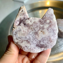 Load image into Gallery viewer, Pink amethyst druzy carving pink amethyst druzy cat head pink amethyst bear head

