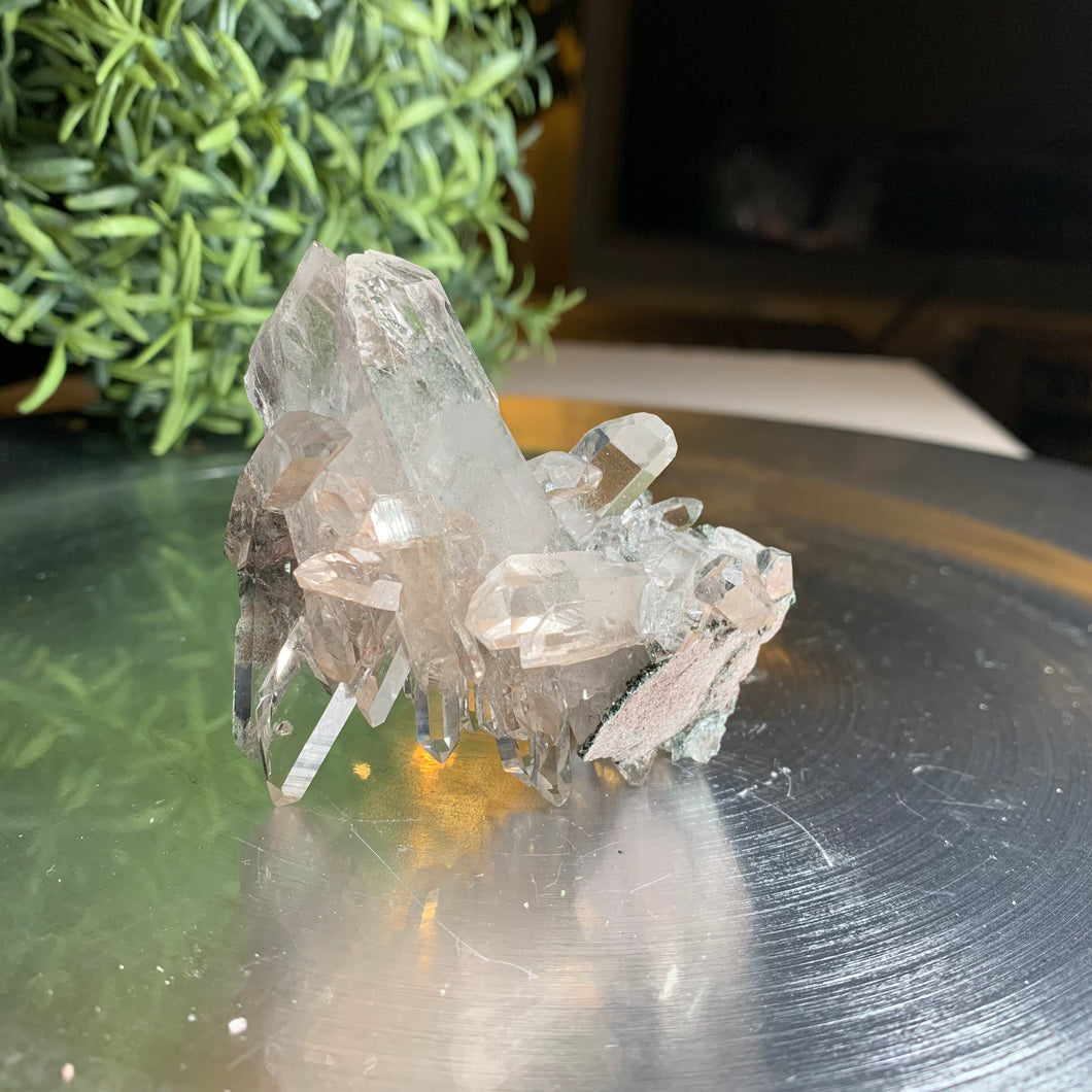 New found - green chlorite pink lemurian quartz cluster 16