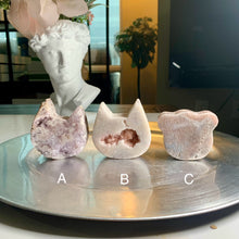 Load image into Gallery viewer, Pink amethyst druzy carving pink amethyst druzy cat head pink amethyst bear head